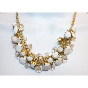 Retro White And Gold Tone Cluster Gem Necklace